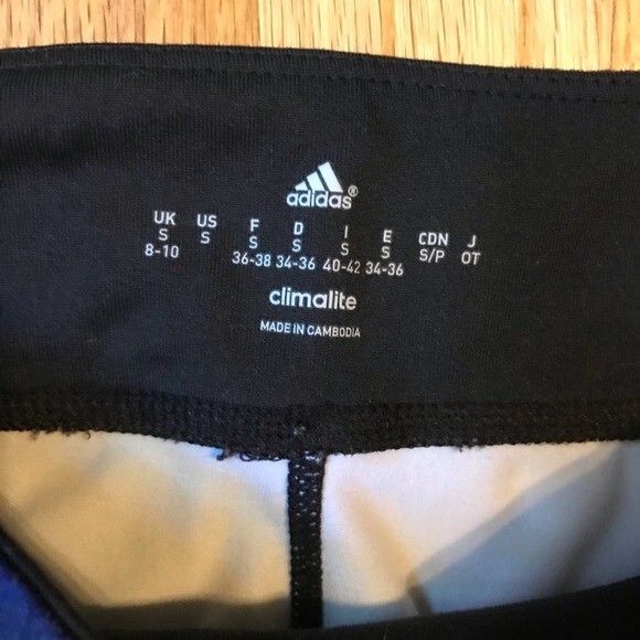 Adidas Leggings Capri Stripe Multicolor Pattern Climalite Crop Blue Size Small - Picture 3 of 6